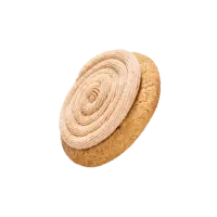 A churro cookie featuring a smooth swirl of cream on top, highlighting its tempting and indulgent appearance.