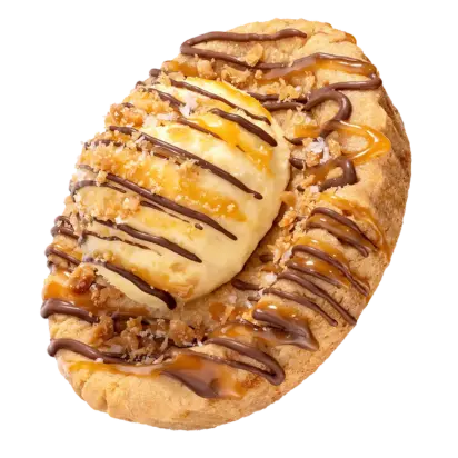 Crumbl Cookies Last Week menu 2 Sea salt toffee skillet cookie topped with ice cream and drizzled with rich chocolate sauce.