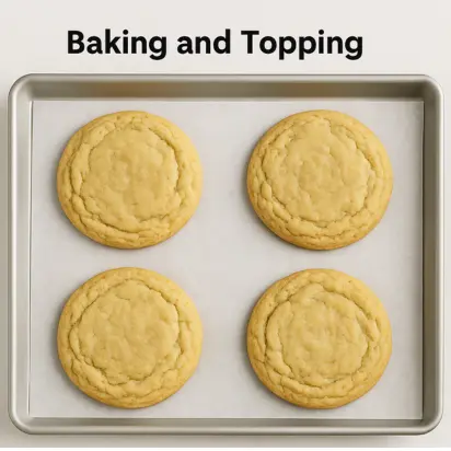 COPYCAT CRUMBL COOKIES DUPE RECIPE IN 2025 6 Golden oversized cookies baking in the oven with crispy edges and soft centers for the Crumbl Cookie Dupe recipe.