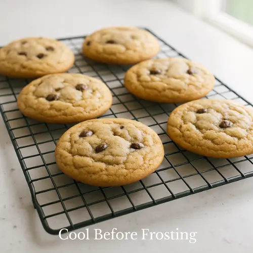 Golden brown cookies with glossy, slightly cracked centers cooling on a wire rack by a bright kitchen window.