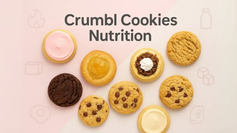 A close-up of a nutrition label for crumbl cookies, detailing calories, carbohydrates, and other key nutritional values.