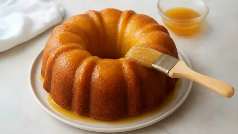 CRUMBL COPYCAT KENTUCKY BUTTER CAKE RECIPE, PRICE & CALORIES 2025 4 Kentucky Butter Cake Glazing step